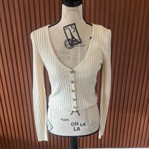 Cream Button Down Ribbed Top